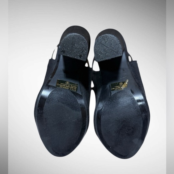 Black Faux Suede Peep Toe Block Heel Boots with buckle detailing Size 6 - Picture 4 of 15